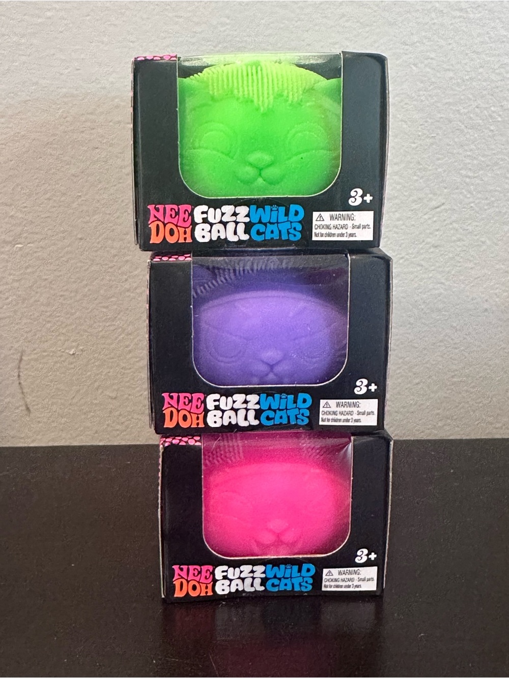 NeeDoh Fuzz Wild Ball Cats - Neon Green, Purple & Hot Pink